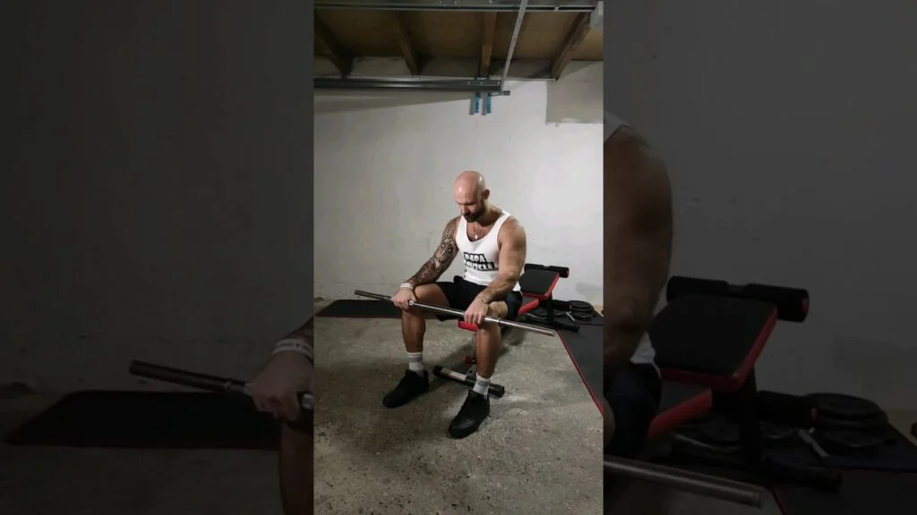 Extension poignet assis barre (seated barbell reverse wrist curl)