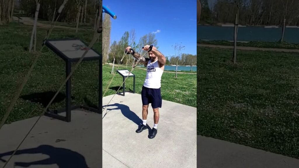 Élévation frontale TRX en bas (low TRX front raise)