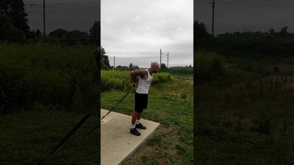 Rowing épaule TRX derrière (TRX behind the back upright row)