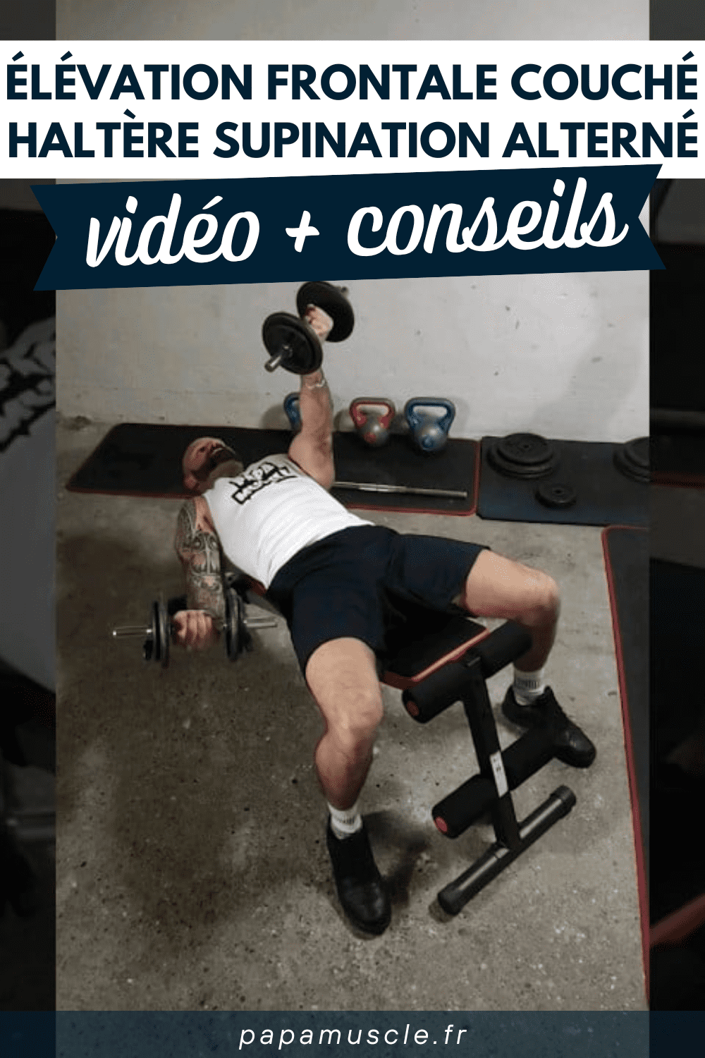 élévation frontale couché haltère supination alterné