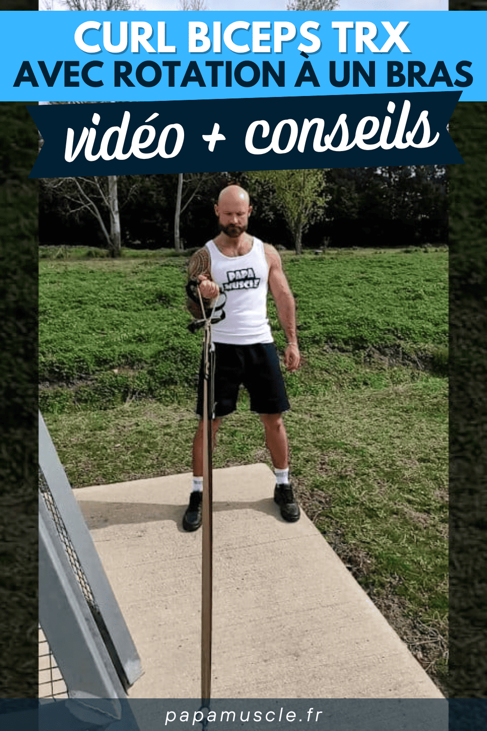 curl biceps TRX avec rotation à un bras