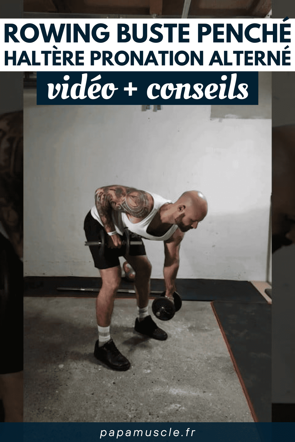 rowing buste penché haltère pronation alterné