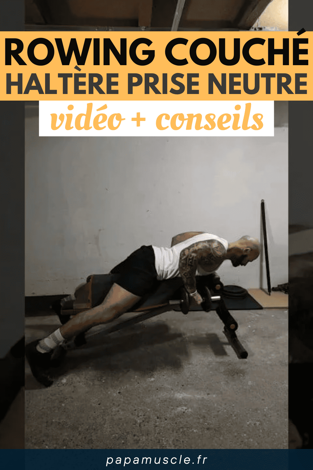 rowing couché haltère prise neutre